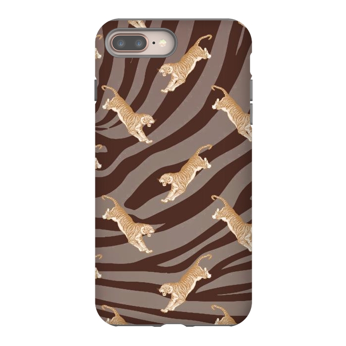 iPhone 7 plus StrongFit Tiger pattern on brown stripes - modern animal pattern by Oana 