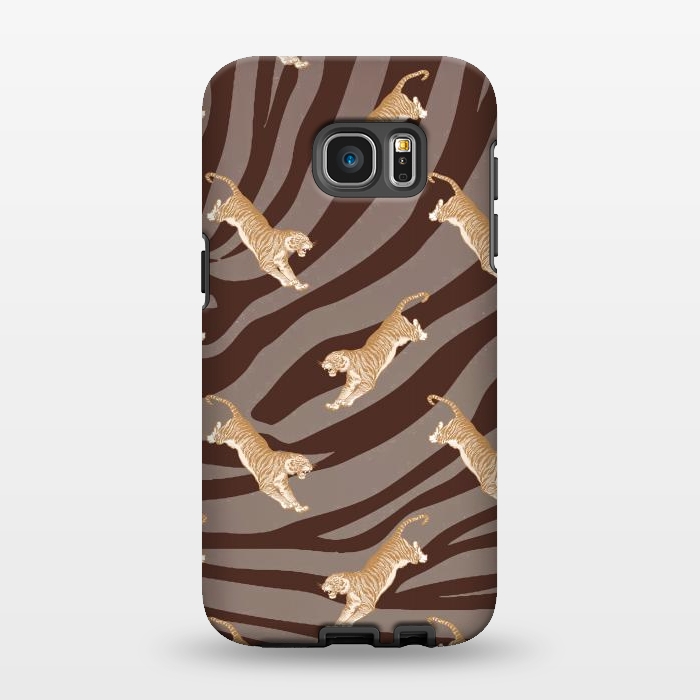 Galaxy S7 EDGE StrongFit Tiger pattern on brown stripes - modern animal pattern by Oana 