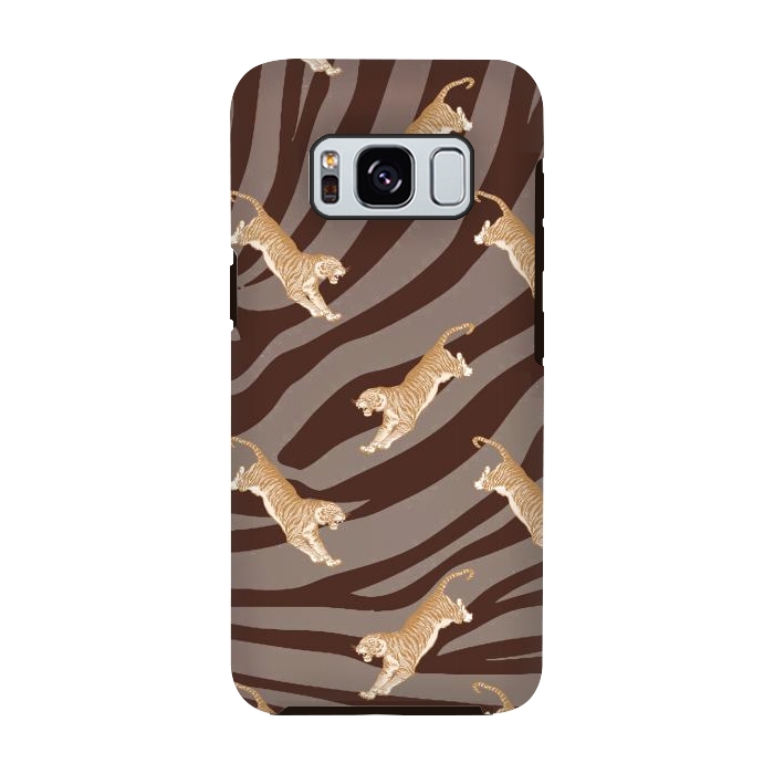 Galaxy S8 StrongFit Tiger pattern on brown stripes - modern animal pattern by Oana 
