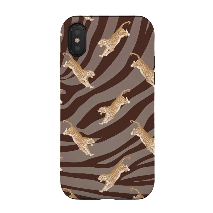 iPhone Xs / X StrongFit Tiger pattern on brown stripes - modern animal pattern by Oana 