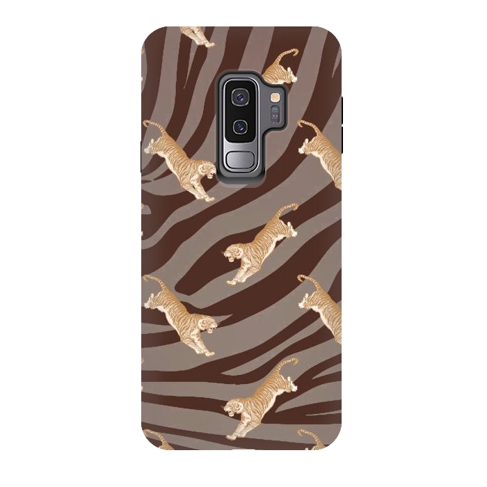 Galaxy S9 plus StrongFit Tiger pattern on brown stripes - modern animal pattern by Oana 
