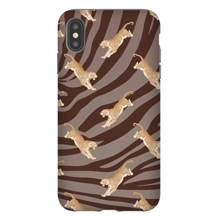 iPhone Xs Max StrongFit Tiger pattern on brown stripes - modern animal pattern by Oana 