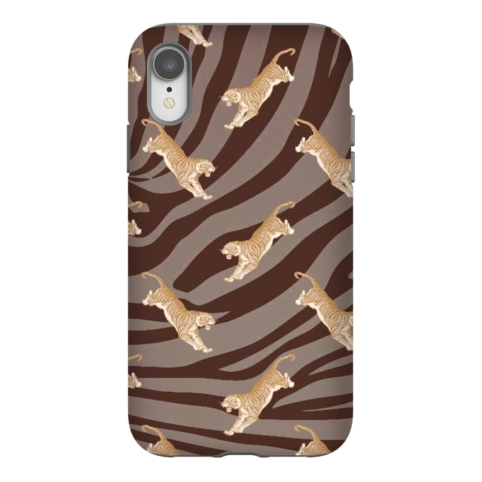 iPhone Xr StrongFit Tiger pattern on brown stripes - modern animal pattern by Oana 