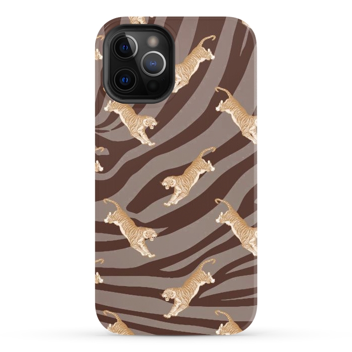 iPhone 12 Pro StrongFit Tiger pattern on brown stripes - modern animal pattern by Oana 
