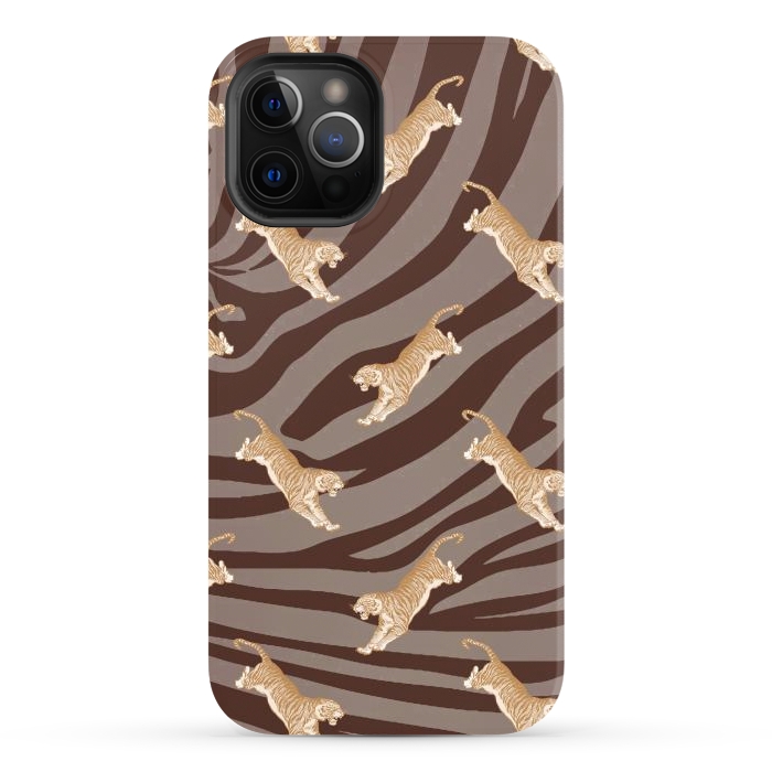iPhone 12 Pro Max StrongFit Tiger pattern on brown stripes - modern animal pattern by Oana 