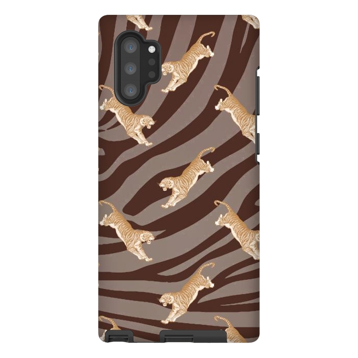 Galaxy Note 10 plus StrongFit Tiger pattern on brown stripes - modern animal pattern by Oana 