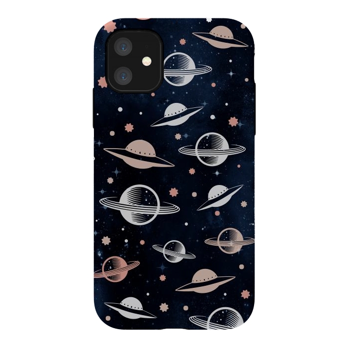 iPhone 11 StrongFit Planets and stars - space pattern - celestial pattern on navy by Oana 