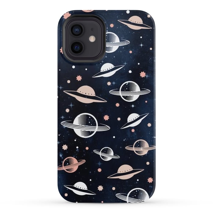 iPhone 12 StrongFit Planets and stars - space pattern - celestial pattern on navy by Oana 