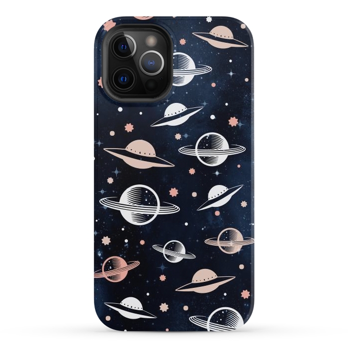 iPhone 12 Pro StrongFit Planets and stars - space pattern - celestial pattern on navy by Oana 