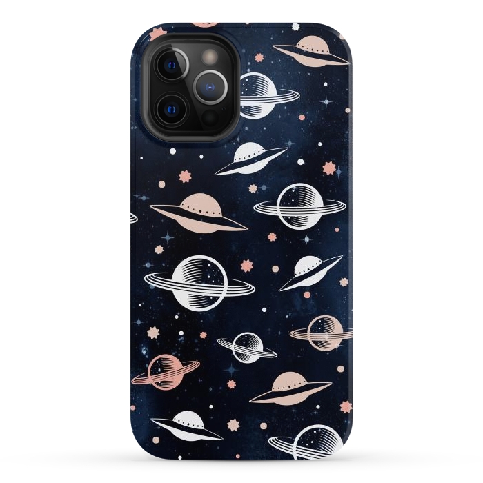 iPhone 12 Pro Max StrongFit Planets and stars - space pattern - celestial pattern on navy by Oana 