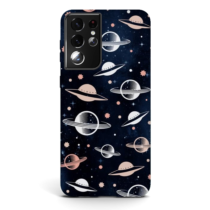 Galaxy S21 ultra StrongFit Planets and stars - space pattern - celestial pattern on navy by Oana 