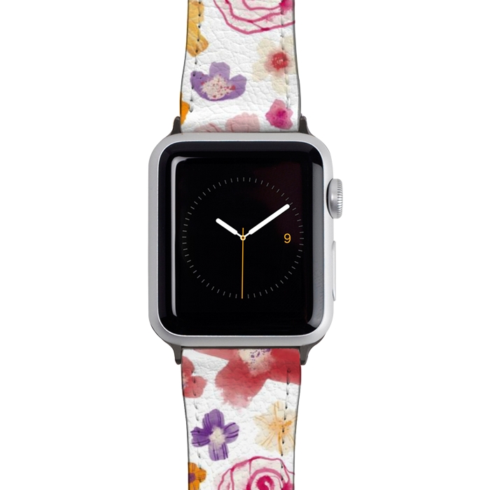 Watch 42mm / 44mm Strap PU leather Fresh Watercolor Wildflowers by Nic Squirrell