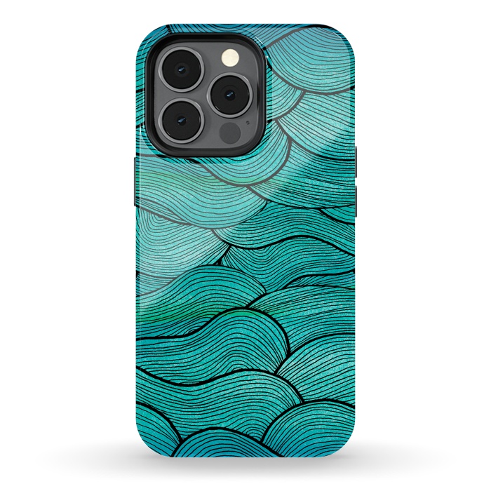 iPhone 13 pro StrongFit Sea Waves Pattern by Pom Graphic Design