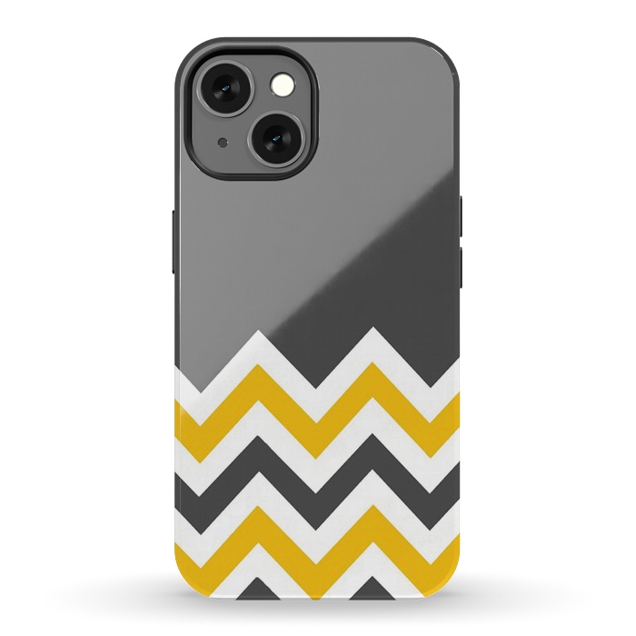 iPhone 13 StrongFit Color Blocked Chevron Mustard Gray by Josie Steinfort 