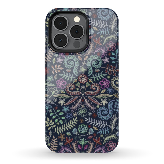 iPhone 13 pro StrongFit Colored Chalk Floral Doodle Pattern by Micklyn Le Feuvre