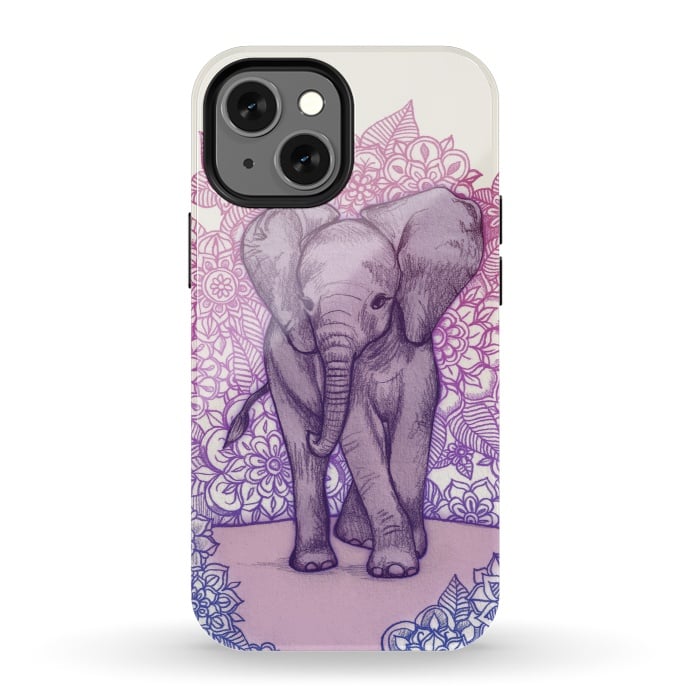 Cute Baby Elephant in pink purple and blue