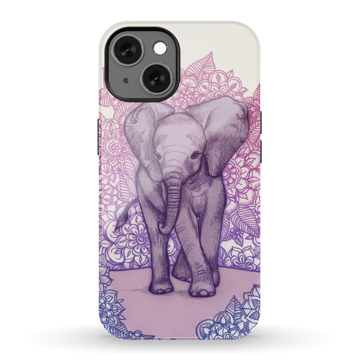 Cute Baby Elephant in pink purple and blue