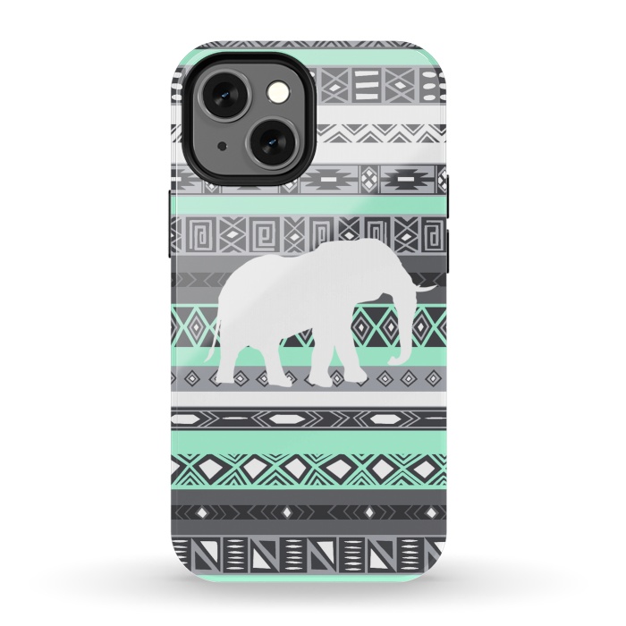 iPhone 13 mini StrongFit Tiffany Elephant Aztec by Rex lambo