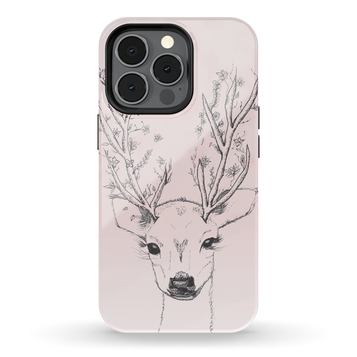 iPhone 13 pro StrongFit Cute Handdrawn Floral Deer Antlers Pink by Girly Trend