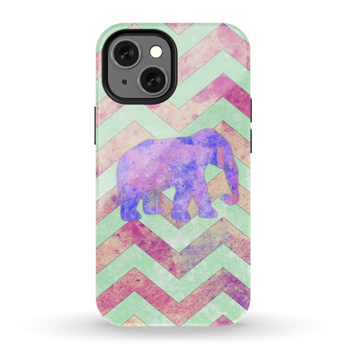 iPhone 13 mini StrongFit Elephant Mint Green Chevron Pink Watercolor by Girly Trend