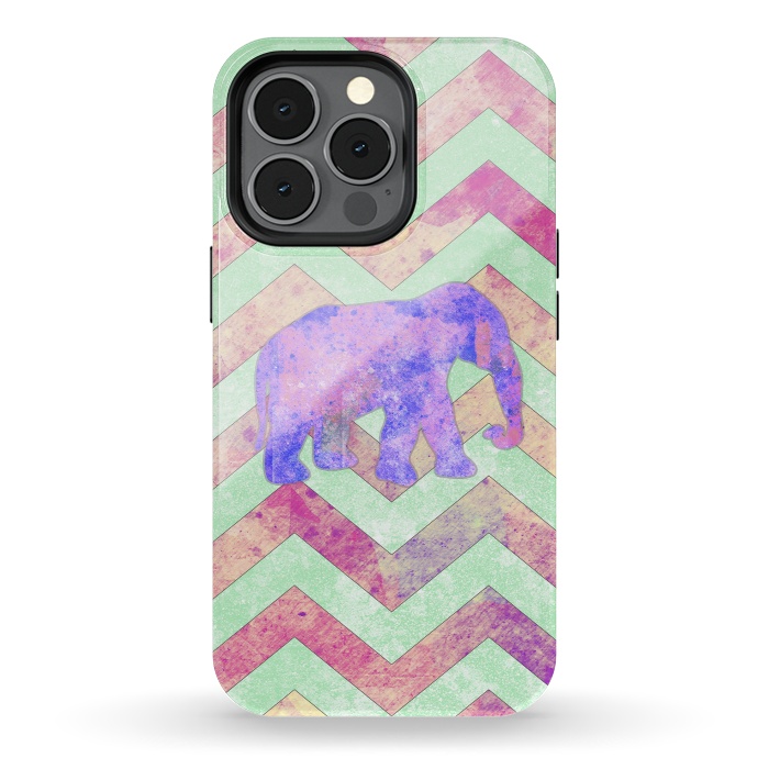 iPhone 13 pro StrongFit Elephant Mint Green Chevron Pink Watercolor by Girly Trend