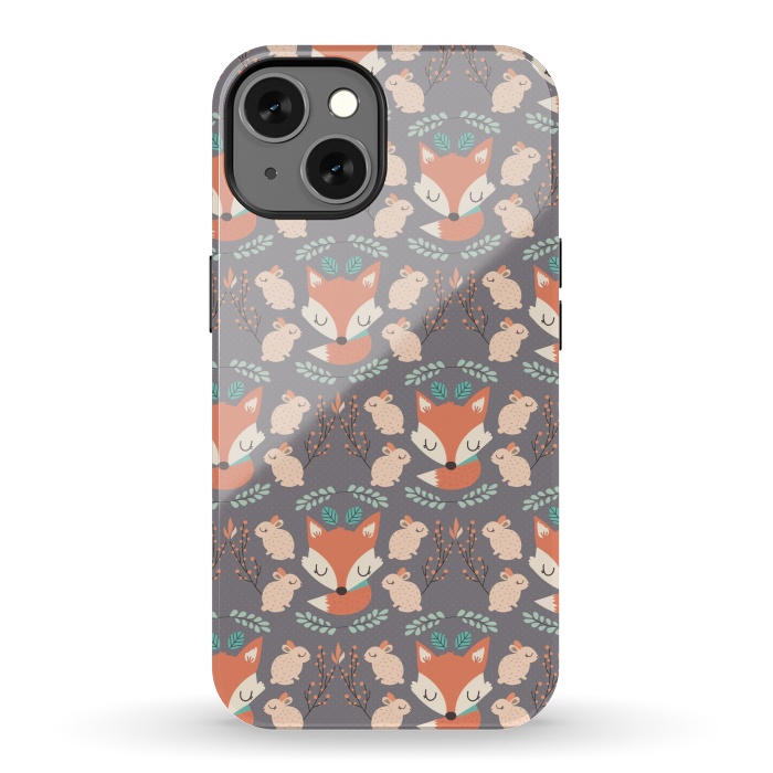 iPhone 13 StrongFit Foxes and bunnies by Maria Jose Da Luz