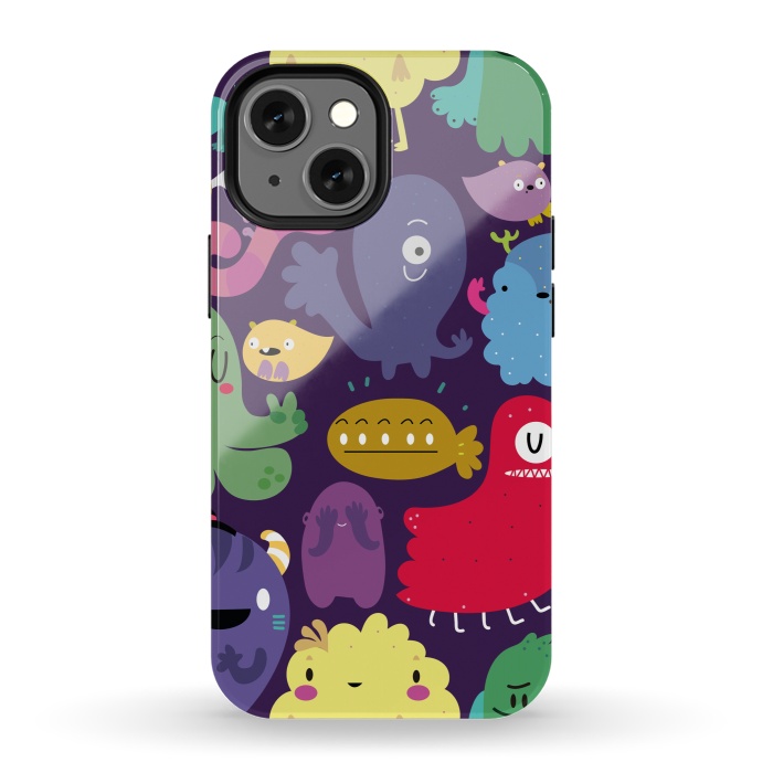 iPhone 13 mini StrongFit Colorful monsters by Maria Jose Da Luz