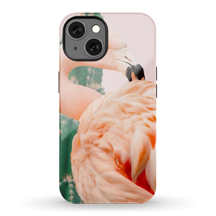 iPhone 13 StrongFit Flamingo & Cactus by Uma Prabhakar Gokhale