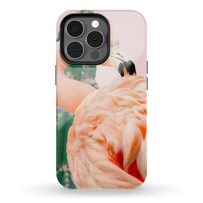 iPhone 13 pro StrongFit Flamingo & Cactus by Uma Prabhakar Gokhale
