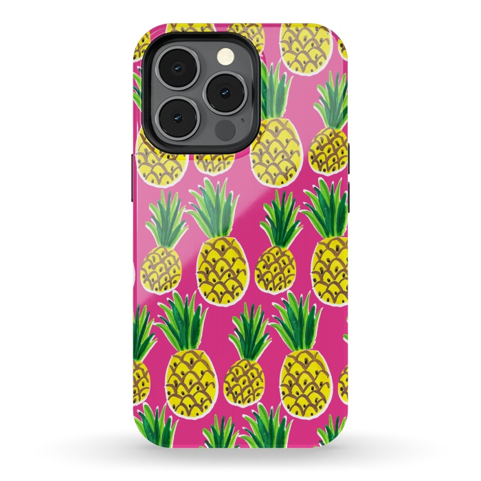 iPhone 13 pro StrongFit Painted pineapples by Laura Grant