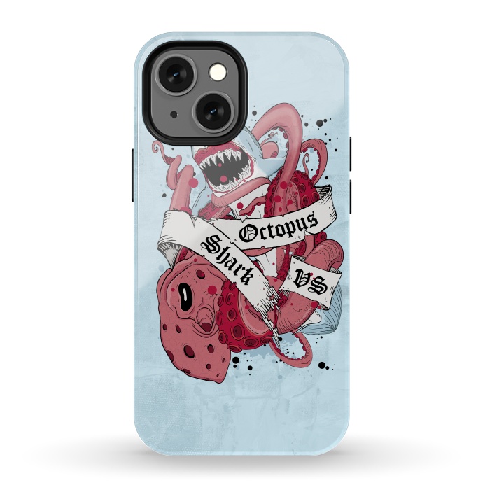 iPhone 13 mini StrongFit Shark vs Octopus by Sitchko