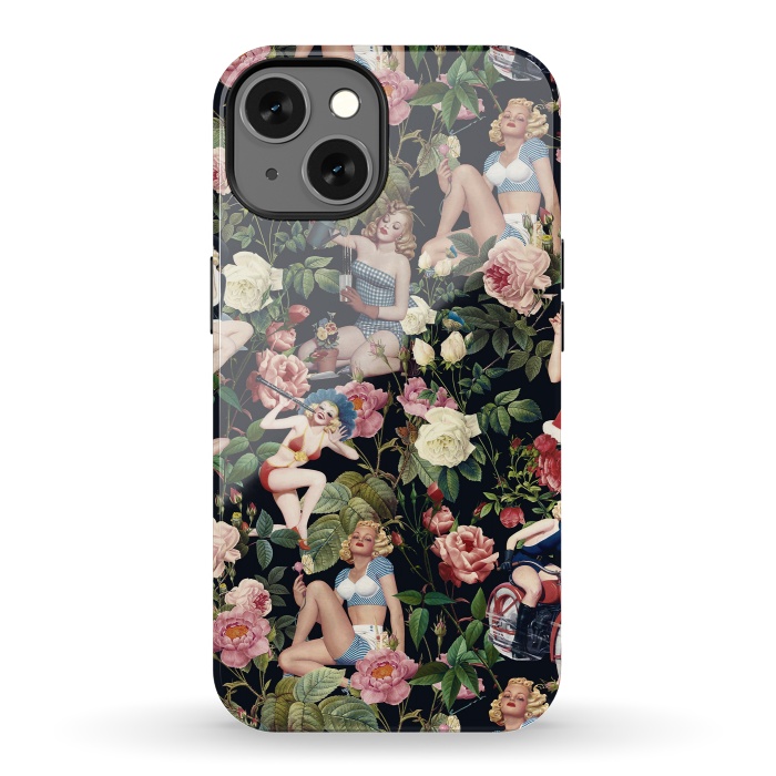 iPhone 13 StrongFit Floral and Pin Up Girls Pattern by Burcu Korkmazyurek