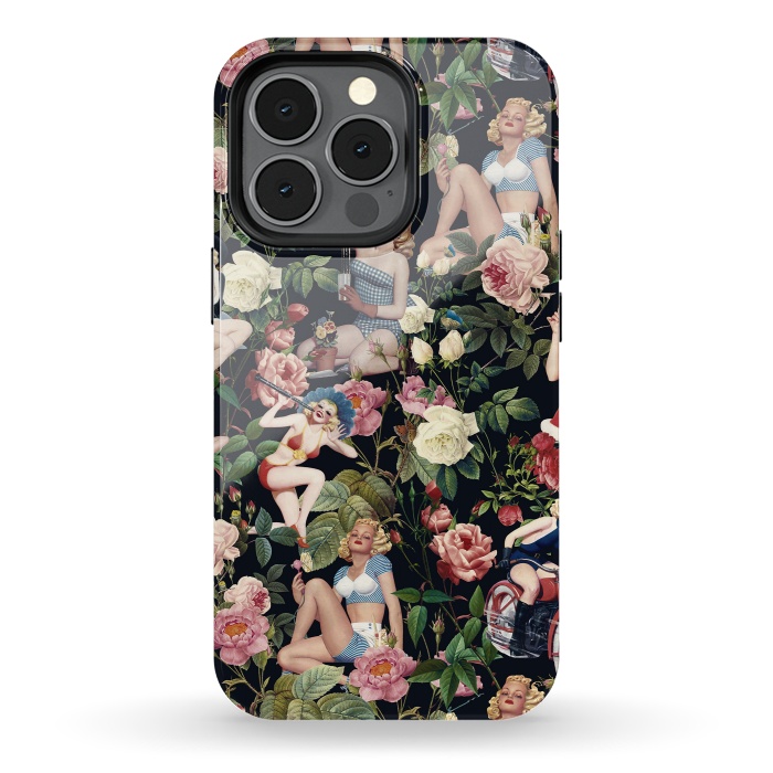 iPhone 13 pro StrongFit Floral and Pin Up Girls Pattern by Burcu Korkmazyurek