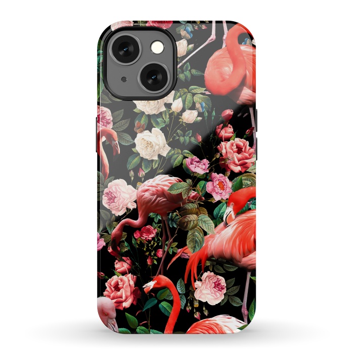 iPhone 13 StrongFit Floral and Flemingo Pattern by Burcu Korkmazyurek