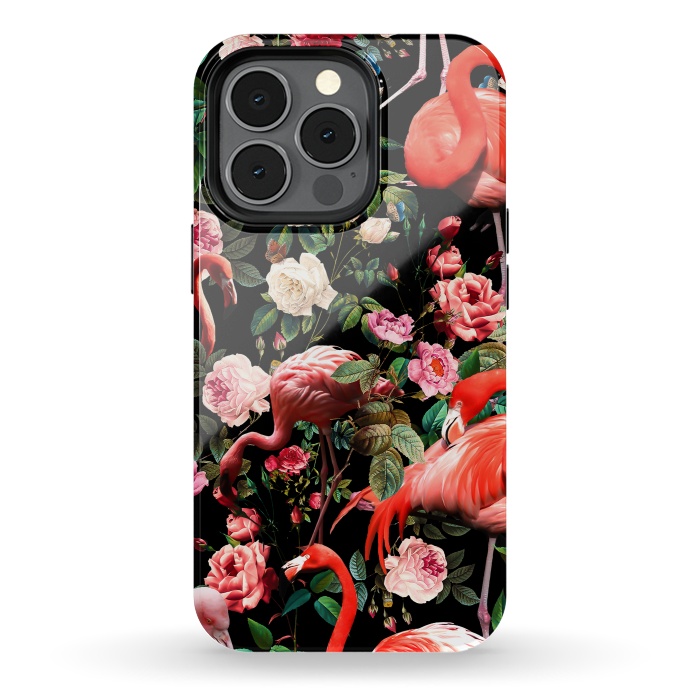 iPhone 13 pro StrongFit Floral and Flemingo Pattern by Burcu Korkmazyurek