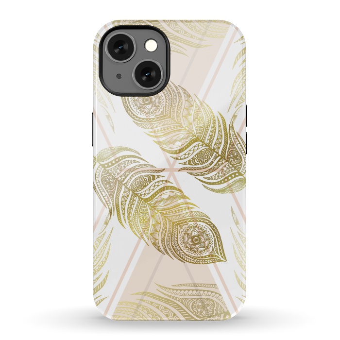 iPhone 13 StrongFit Gold Feathers by Barlena