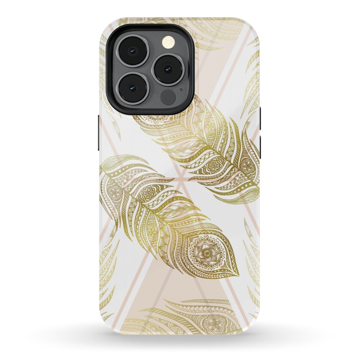 iPhone 13 pro StrongFit Gold Feathers by Barlena