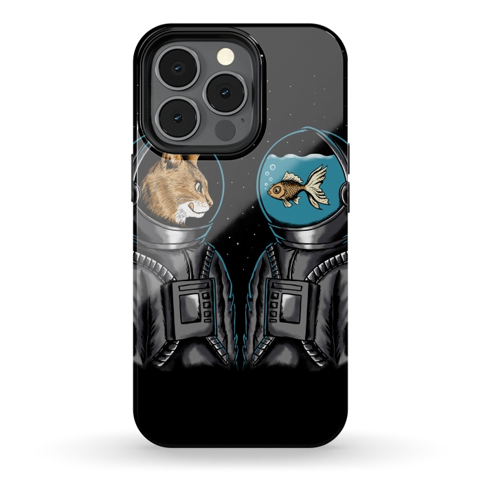 iPhone 13 pro StrongFit Astronaut cat and fish by Coffee Man