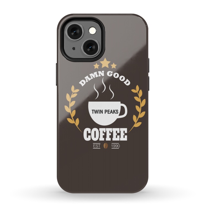 iPhone 13 mini StrongFit Twin Peaks Damn Good Coffee by Alisterny
