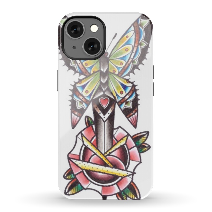iPhone 13 StrongFit Butterfly dagger rose by Evaldas Gulbinas 