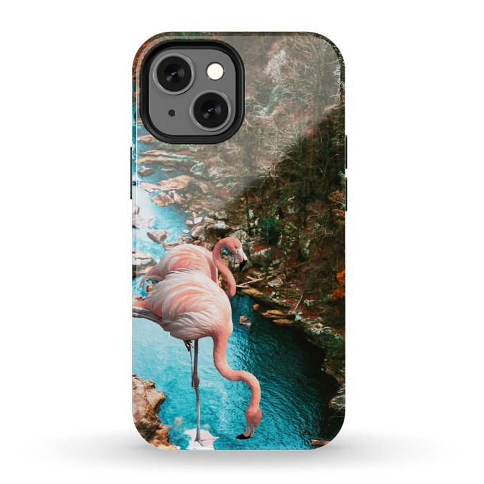 iPhone 13 mini StrongFit Flamingo Forest by Uma Prabhakar Gokhale
