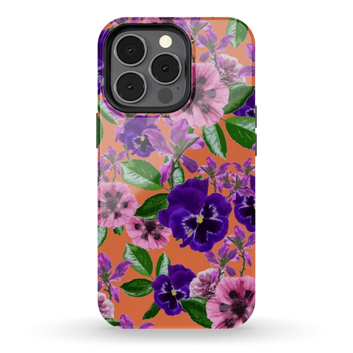 iPhone 13 pro StrongFit Orange Floral Garden by Zala Farah