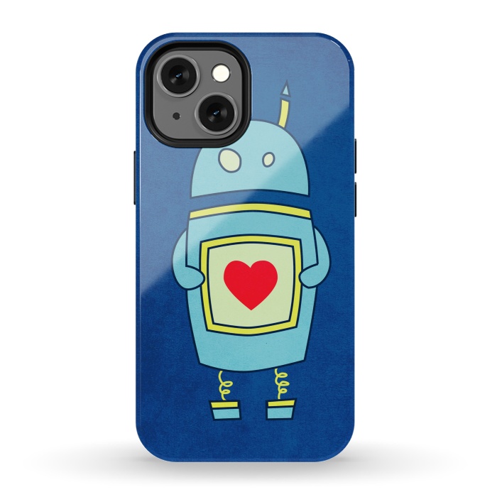 iPhone 13 mini StrongFit Clumsy Cute Robot With Heart by Boriana Giormova