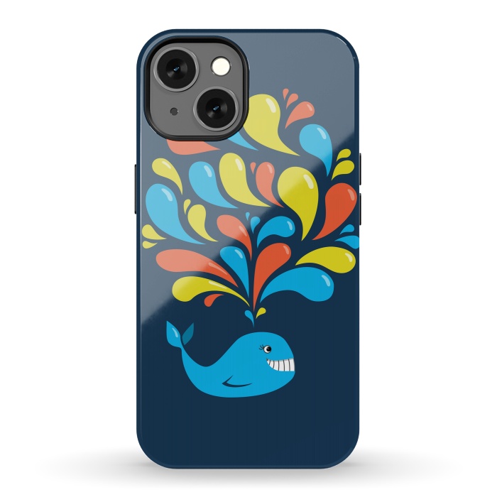 iPhone 13 StrongFit Cute Colorful Splash Cartoon Blue Whale by Boriana Giormova