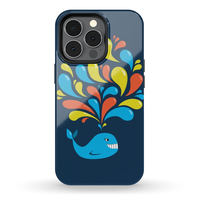 iPhone 13 pro StrongFit Cute Colorful Splash Cartoon Blue Whale by Boriana Giormova