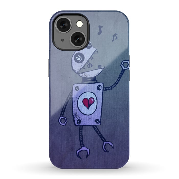 iPhone 13 StrongFit Blue Happy Cartoon Singing Robot by Boriana Giormova