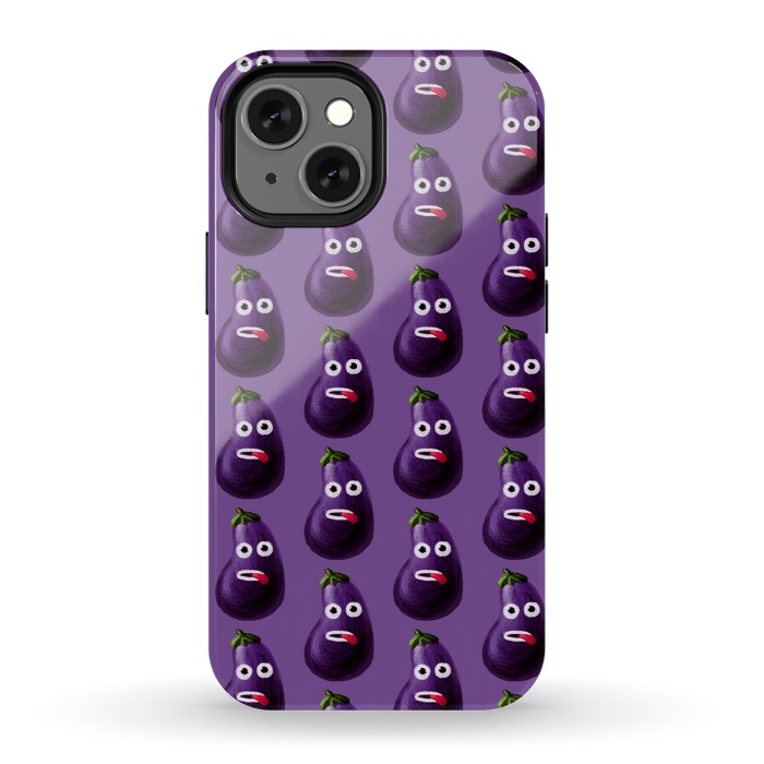 iPhone 13 mini StrongFit Purple Funny Cartoon Eggplant Pattern by Boriana Giormova