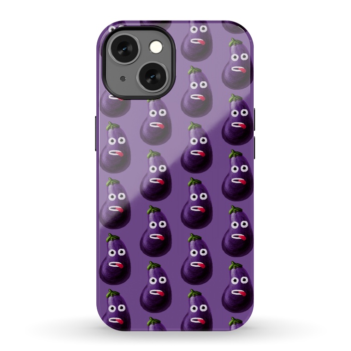 iPhone 13 StrongFit Purple Funny Cartoon Eggplant Pattern by Boriana Giormova