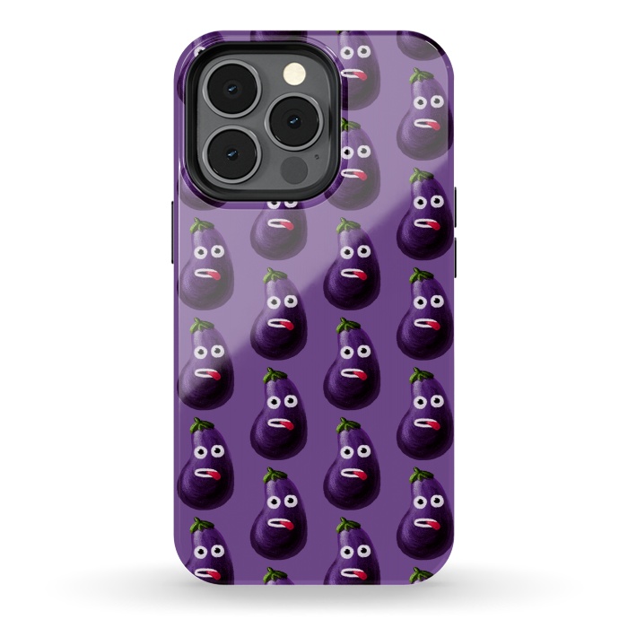 iPhone 13 pro StrongFit Purple Funny Cartoon Eggplant Pattern by Boriana Giormova