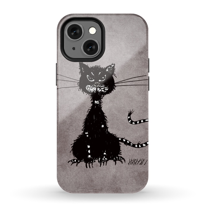 iPhone 13 mini StrongFit Ragged Evil Black Cat by Boriana Giormova